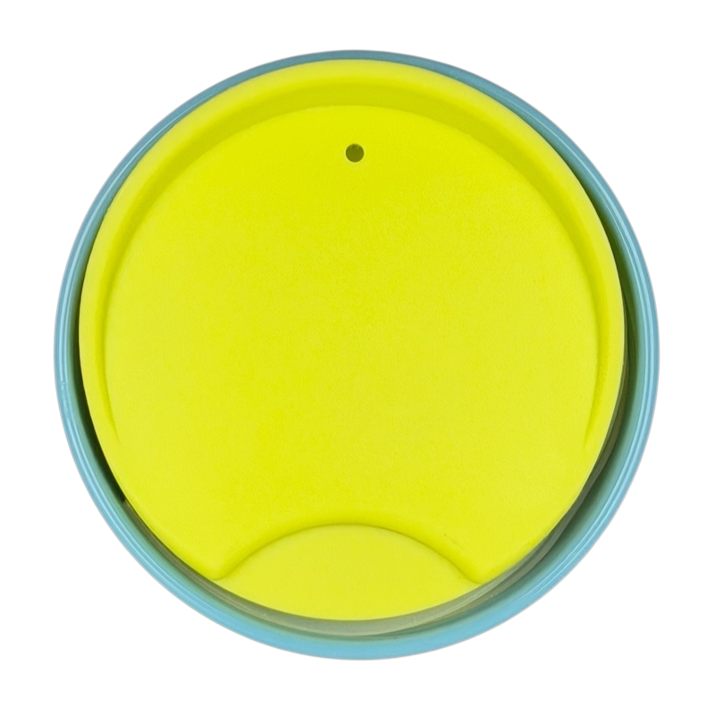 Inside view of the Starbucks Magnolia Flowers Blue Tumbler showing bright yellow color and smooth finish