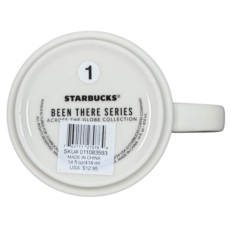 Bottom view of Starbucks Michigan Been There mug showing barcode and product details