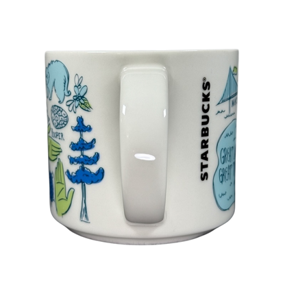 Starbucks Michigan Been There mug with colorful state-themed illustrations and white handle