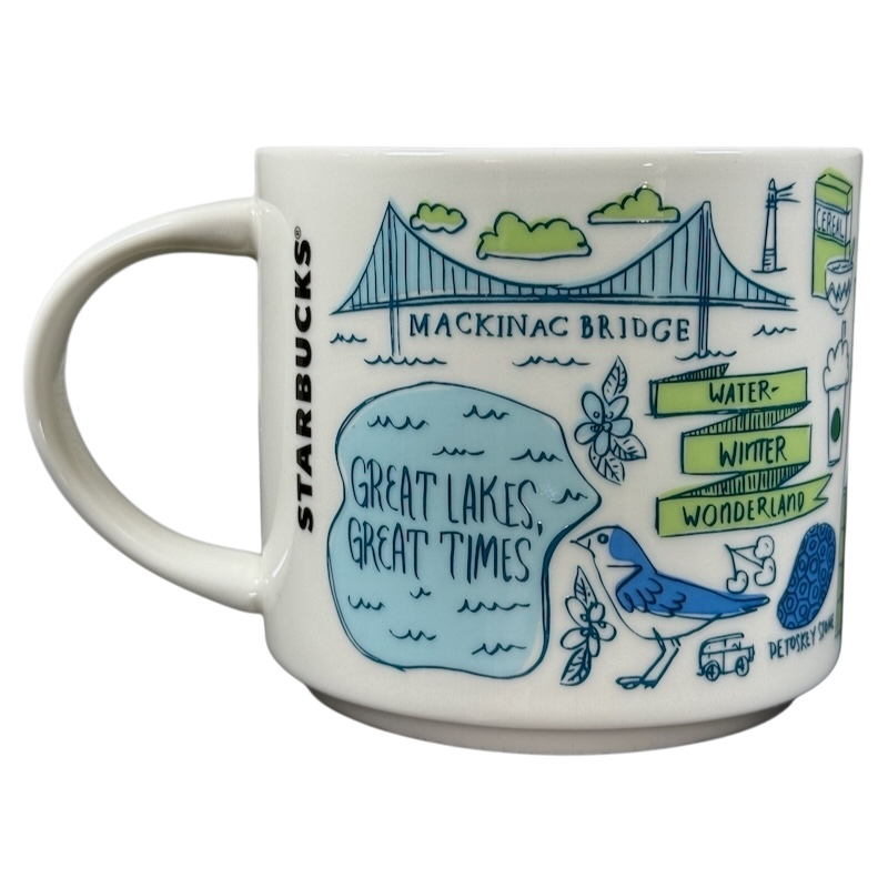 Starbucks Michigan Been There mug featuring Mackinac Bridge and Great Lakes design