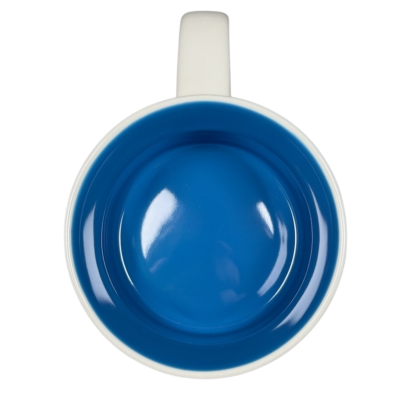 Top view of the Starbucks Michigan Been There mug showing its blue interior and white handle