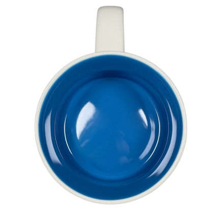 Top view of the Starbucks Michigan Been There mug showing its blue interior and white handle