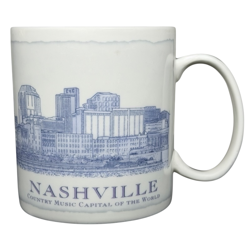 Starbucks Nashville Architect Series vintage mug featuring a skyline illustration of Nashville