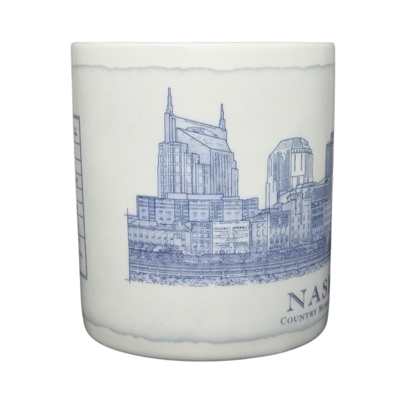 Starbucks Nashville Architect Series vintage mug featuring a detailed city skyline design