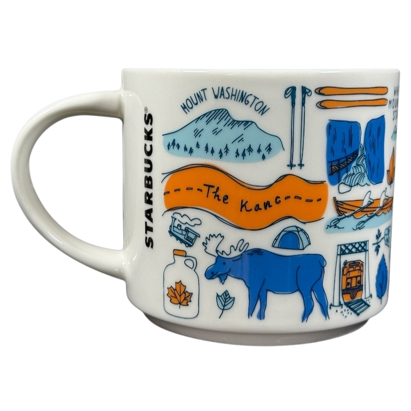 Starbucks New Hampshire Been There mug with Mount Washington and moose design in blue and orange