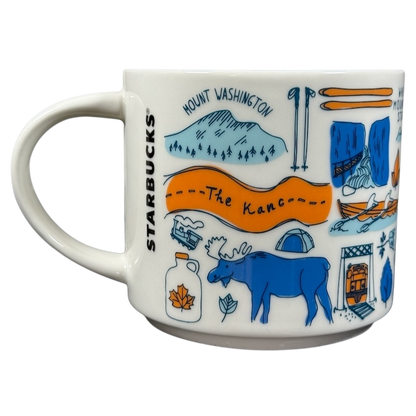 Starbucks New Hampshire Been There mug with Mount Washington and moose design in blue and orange