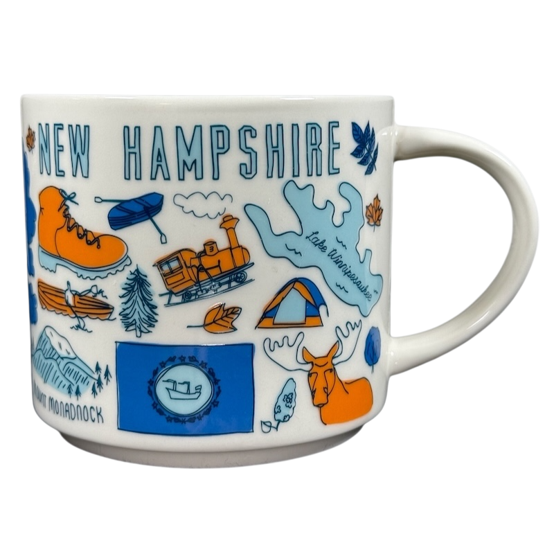 Starbucks New Hampshire Been There mug featuring iconic state symbols and outdoor elements