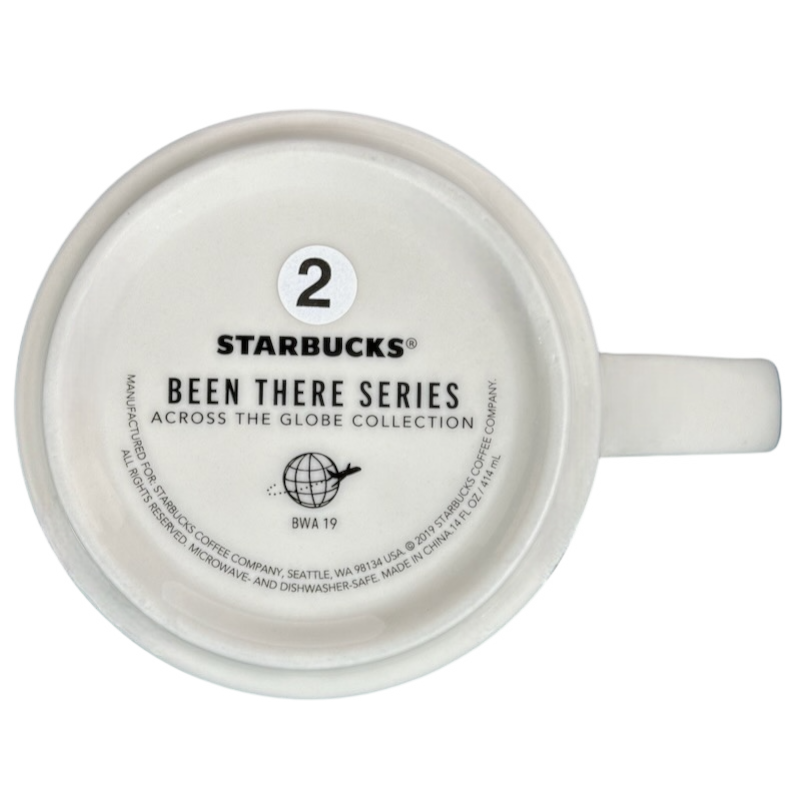 Bottom view of Starbucks Phoenix Been There mug showing brand and series details in white ceramic