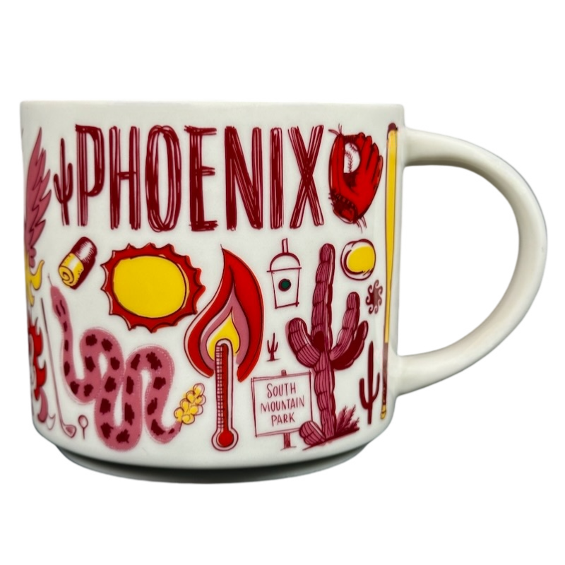 Starbucks Phoenix Been There mug featuring colorful desert-themed illustrations and landmarks