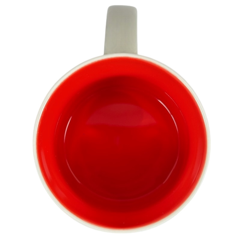 Top view of Starbucks Phoenix Been There mug with bright red interior and white handle
