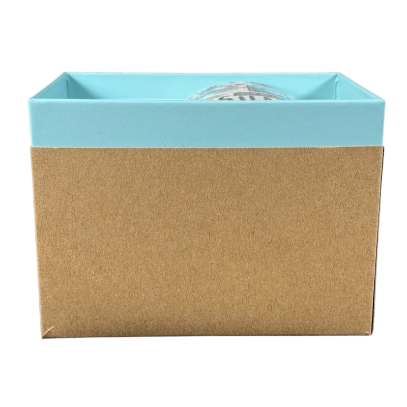 Rare Starbucks 2019 West Virginia mug partially visible inside a blue and brown gift box