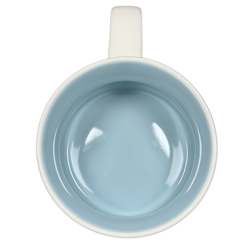 Top view of rare Starbucks 2019 West Virginia mug showing light blue inside and white handle