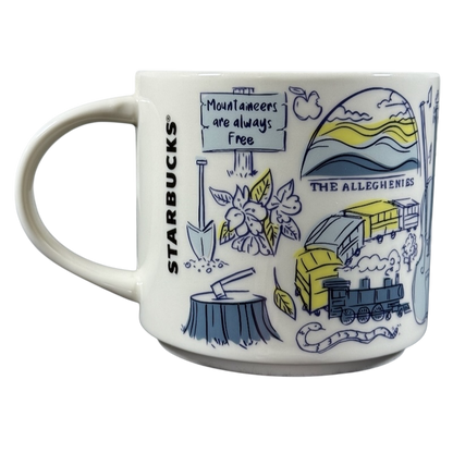 Rare Starbucks 2019 West Virginia mug with Mountaineers and train illustrations