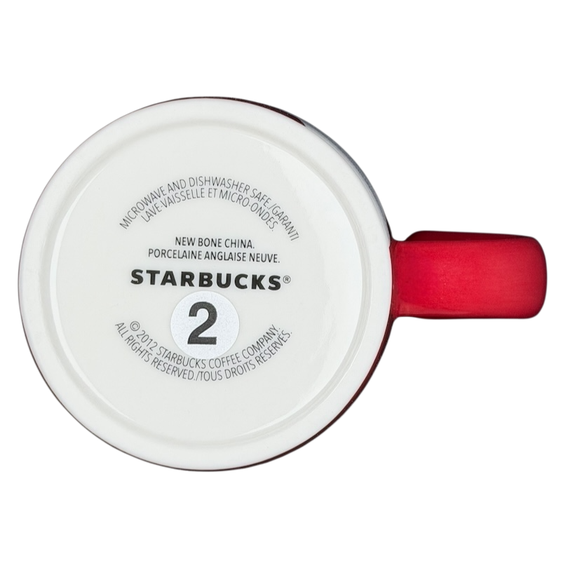 Bottom view of a Starbucks Red Fox tail handle Mug 2012 showing dishwasher safe details