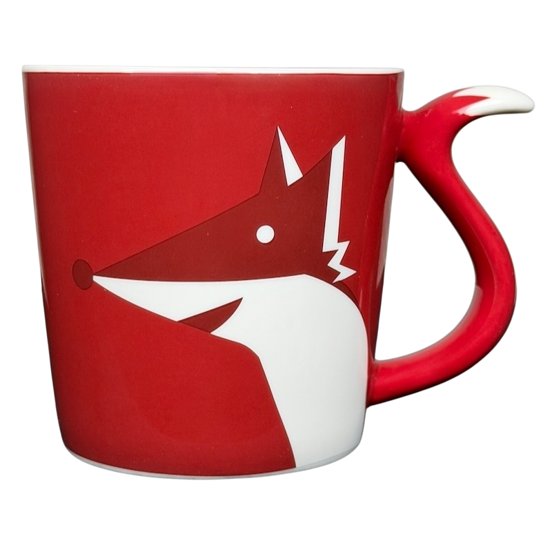 Starbucks Red Fox tail handle Mug 2012 with a playful fox design in red and white