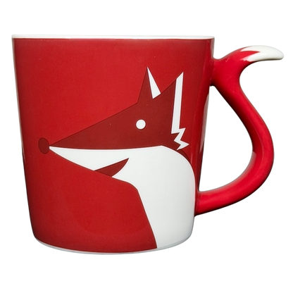 Starbucks Red Fox tail handle Mug 2012 with a playful fox design in red and white