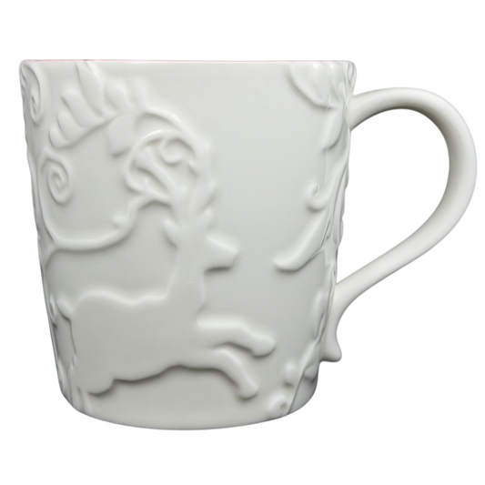 Reindeer Mug Starbucks featuring an elegant embossed reindeer design and a classic white finish