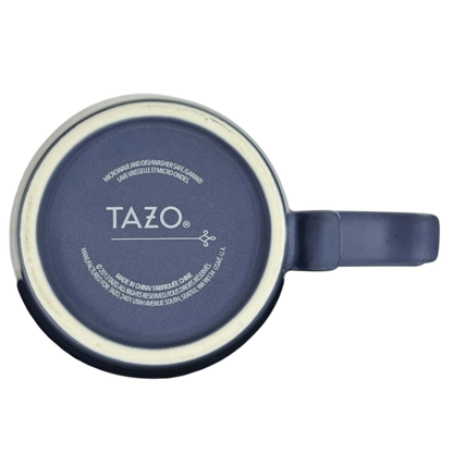 Bottom view of Tazo Starbucks Rococo Slate Blue collectible mug with logo and dishware details