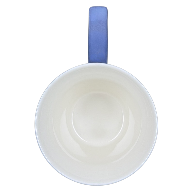 Top view of Starbucks Rococo Slate Blue collectible mug with a smooth interior and blue handle