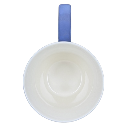 Top view of Starbucks Rococo Slate Blue collectible mug with a smooth interior and blue handle
