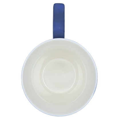 Top view of Starbucks Rococo Slate Blue collectible mug with a smooth white interior