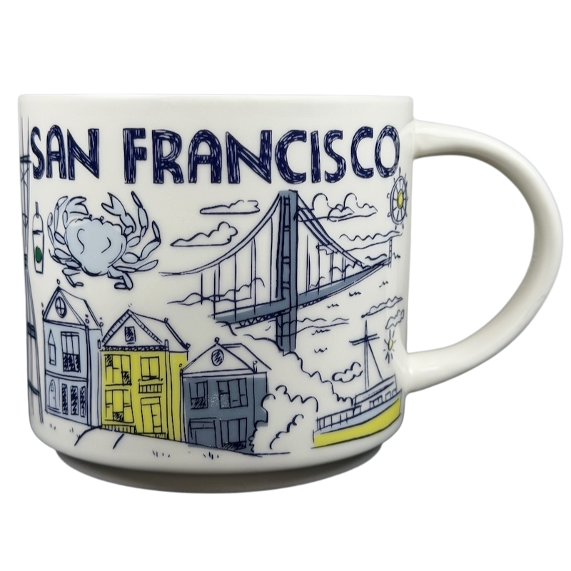 Starbucks San Francisco Been There mug featuring iconic landmarks and colorful houses