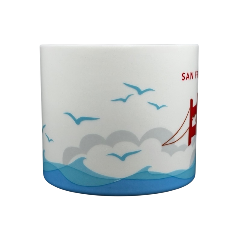 Starbucks San Francisco You Are Here mug featuring the Golden Gate Bridge and waves