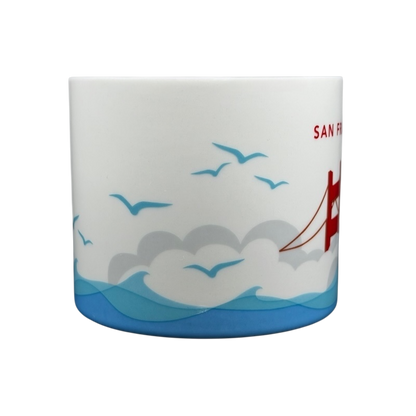 Starbucks San Francisco You Are Here mug featuring the Golden Gate Bridge and waves