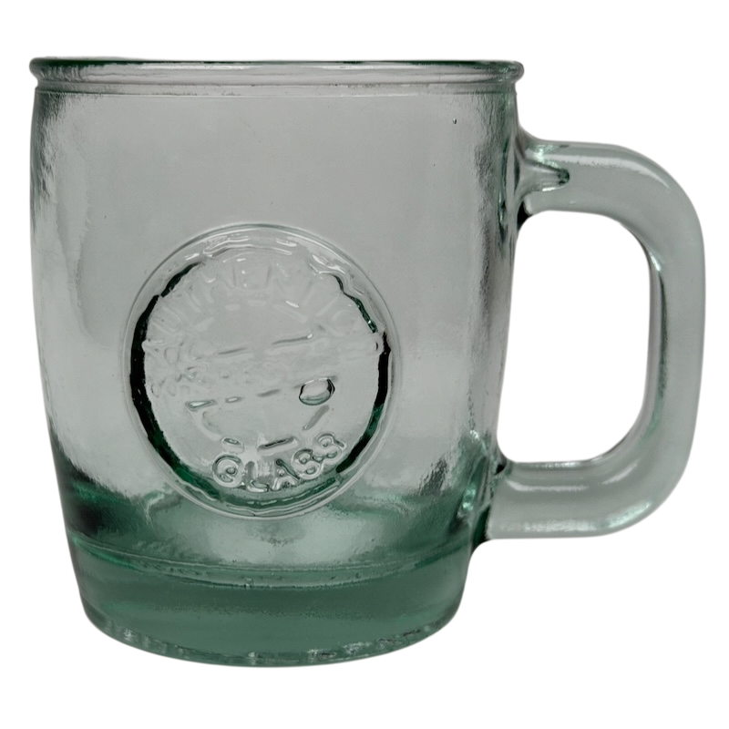 Starbucks San Miguel recycled green glass mug with a textured design and sturdy handle