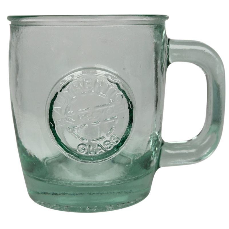 Starbucks San Miguel recycled green glass mug with embossed logo for eco-friendly coffee lovers