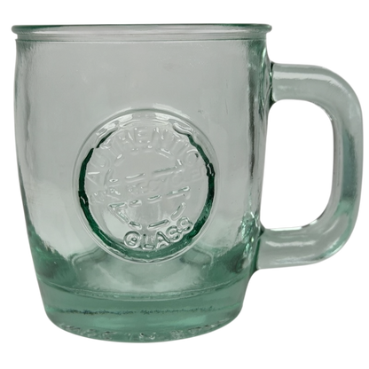 Starbucks San Miguel recycled green glass mug with embossed logo for eco-friendly coffee lovers