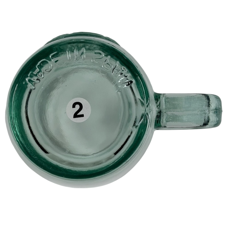Starbucks San Miguel recycled green glass mug from above with a smooth finish and sturdy handle