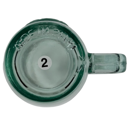 Starbucks San Miguel recycled green glass mug from above with a smooth finish and sturdy handle