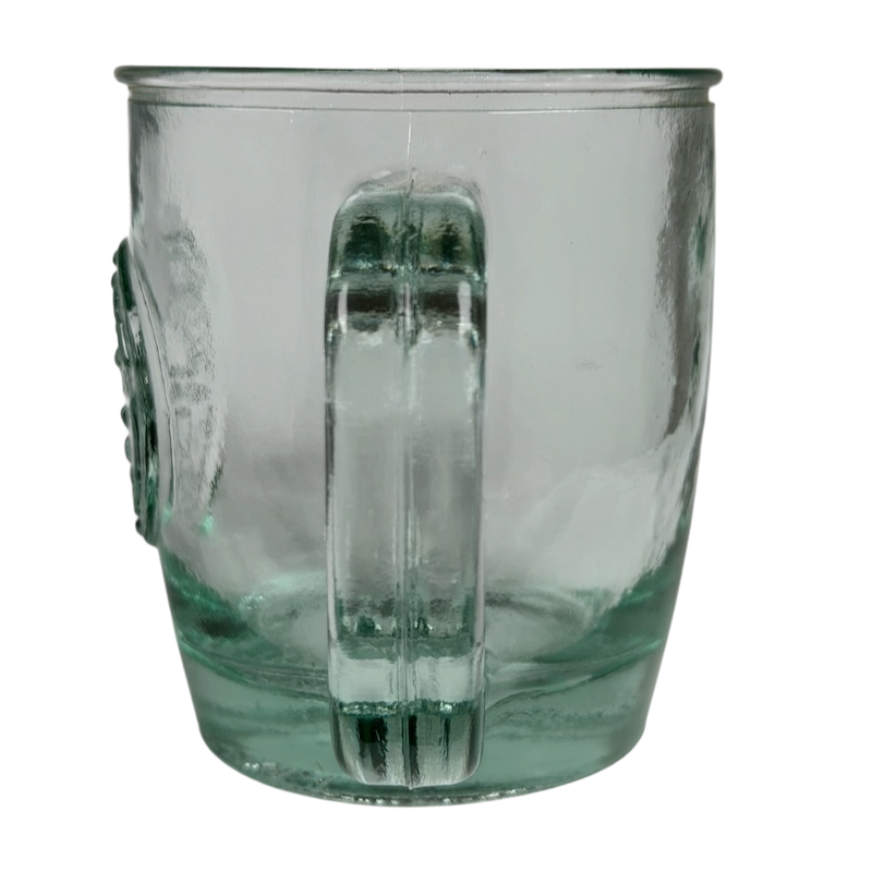 Starbucks San Miguel recycled green glass mug with a sturdy handle for eco-friendly drinking