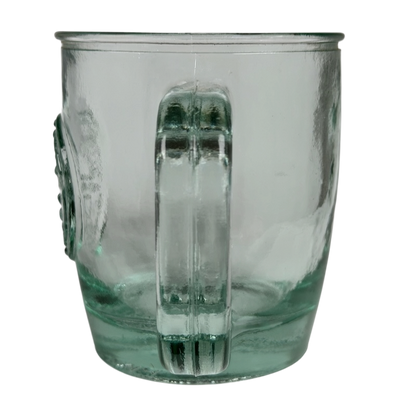 Starbucks San Miguel recycled green glass mug with a sturdy handle for eco-friendly drinking