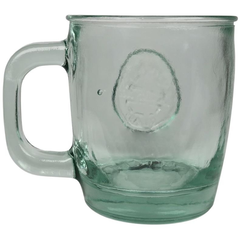 Starbucks San Miguel recycled green glass mug with a sturdy handle and elegant design