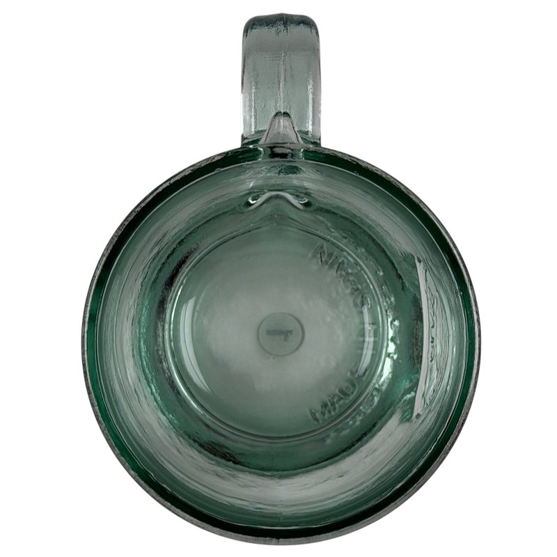 Starbucks San Miguel recycled green glass mug with a smooth finish and handle, viewed from above