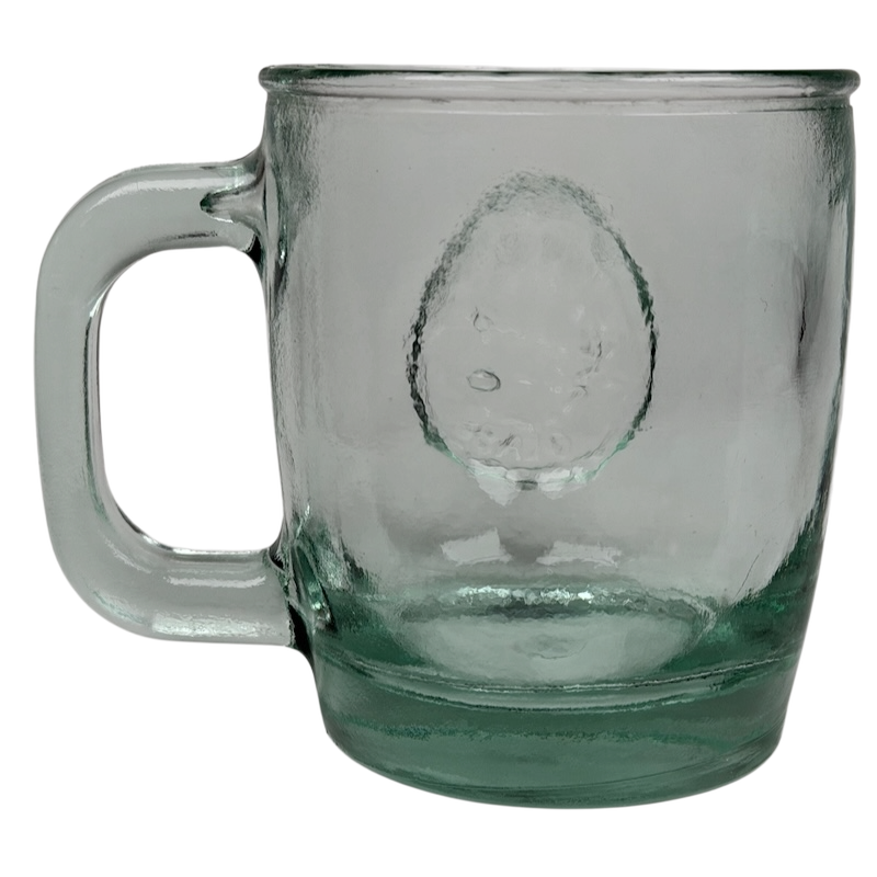 Starbucks San Miguel recycled green glass mug with a sturdy handle and minimalist design