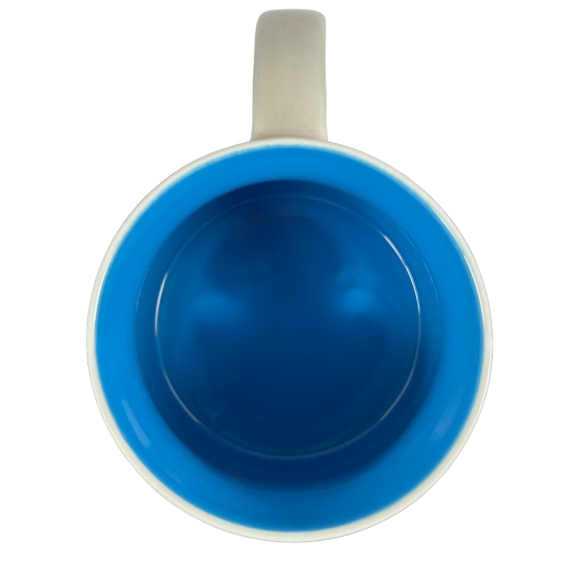 Top view of Seattle Starbucks Been There mug with bright blue interior and white handle