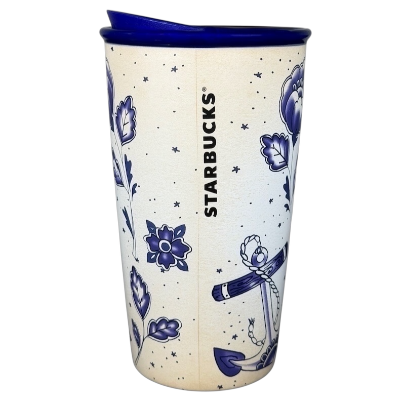 Starbucks Siren Tattoo collectible Tumbler decorated with floral and nautical designs