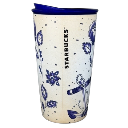 Starbucks Siren Tattoo collectible Tumbler decorated with floral and nautical designs