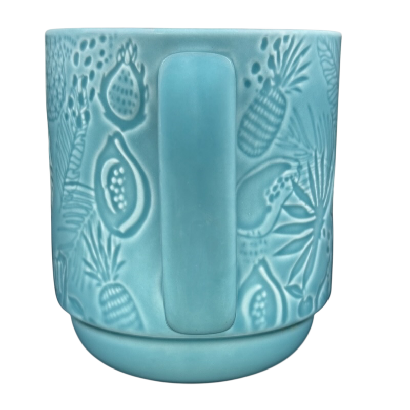 Starbucks Hawaii siren mug collectible teal ceramic embossed tropical fruit and pineapple design with handle