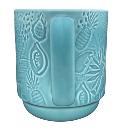 Starbucks Hawaii siren mug collectible teal ceramic embossed tropical fruit and pineapple design with handle