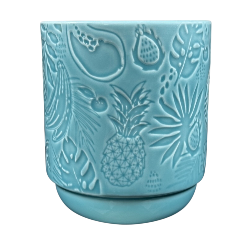 Starbucks Hawaii siren mug collectible aqua embossed ceramic mug with tropical pineapple and leaf pattern