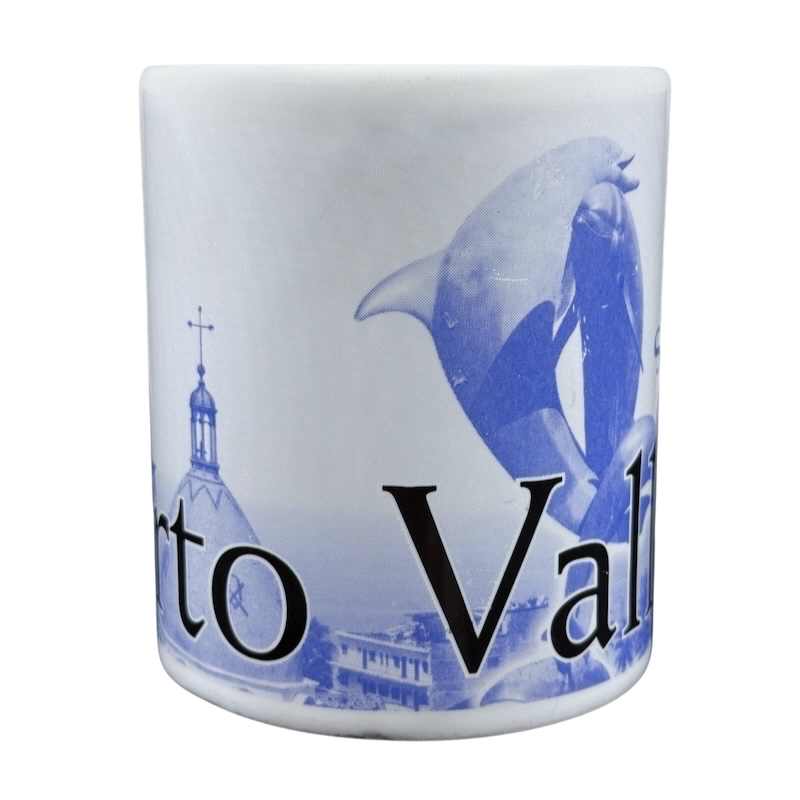 Starbucks Puerto Vallarta vintage mug white ceramic with blue dolphin and church tower souvenir design