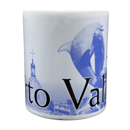 Starbucks Puerto Vallarta vintage mug white ceramic with blue dolphin and church tower souvenir design
