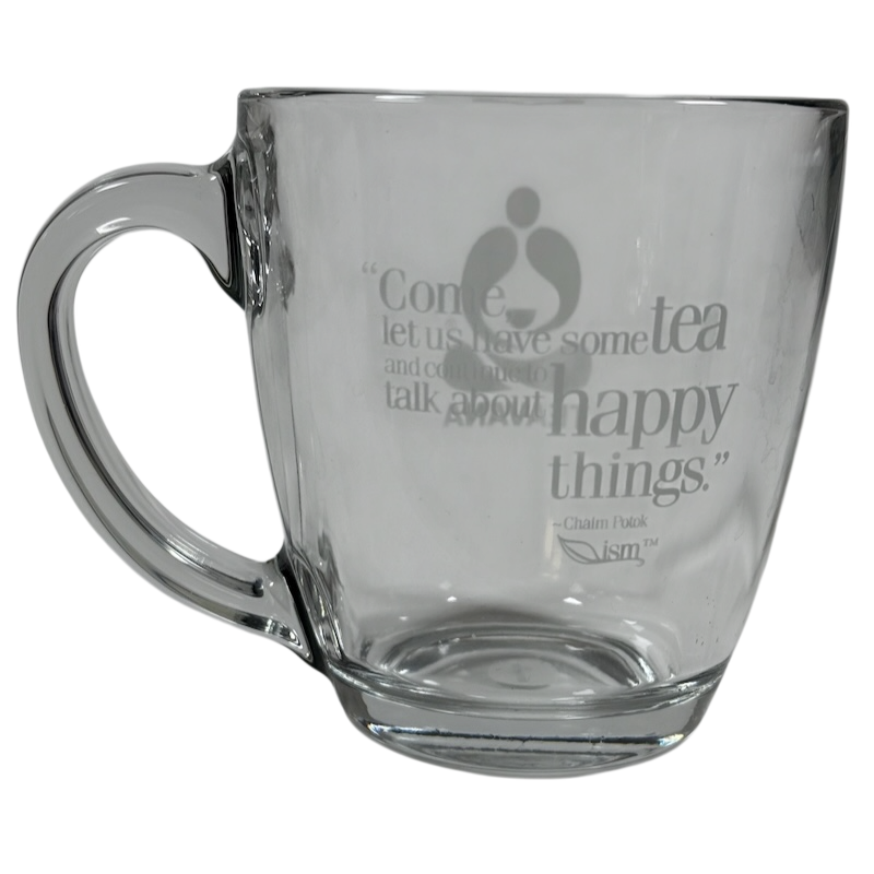 Clear etched Teavana glass mug with handle for hot tea Starbucks Teavana Come Let Us Have Some Tea glass mug.