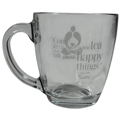 Clear etched Teavana glass mug with handle for hot tea Starbucks Teavana Come Let Us Have Some Tea glass mug.