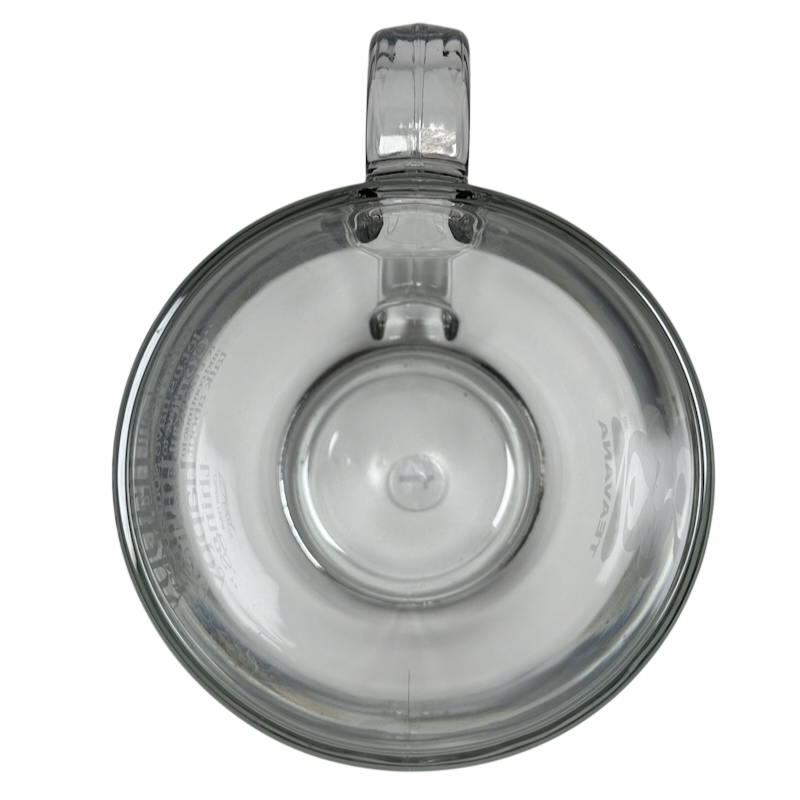 Top view of clear Teavana glass mug with handle empty cup Starbucks Teavana Come Let Us Have Some Tea glass mug