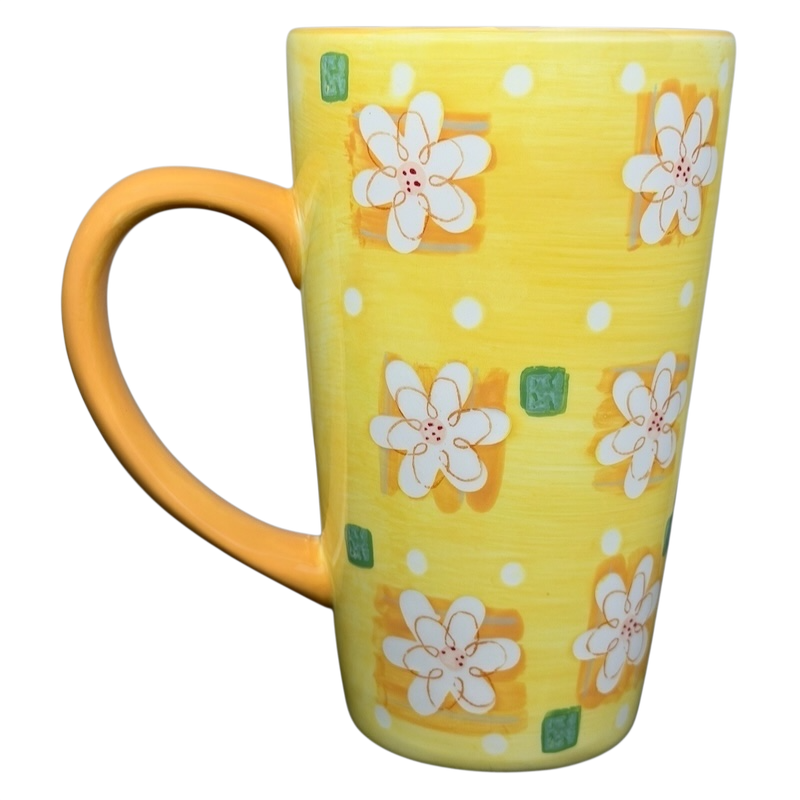 Bright yellow Summer Daisy Latte Mug Starbucks featuring floral design and polka dots